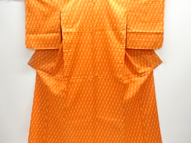 未使用品　井桁絣織り出し手織り紬単衣着物